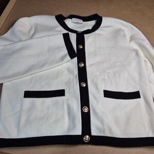 Babaton Cream and Black Cardigan with Gold Buttons